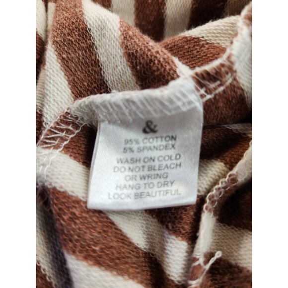 & Fashion Womens Hoodie Med Stripe Pullover Side Neck Zipper Sweatshirt Pockets - Picture 6 of 9